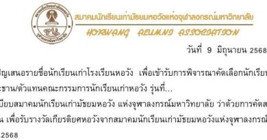 ขอเชิญเสนอรายชื่อนักเรียนเก่าหอวัง เพื่อคัดเลือกเป็นนักเรียนเก่าดีเด่น